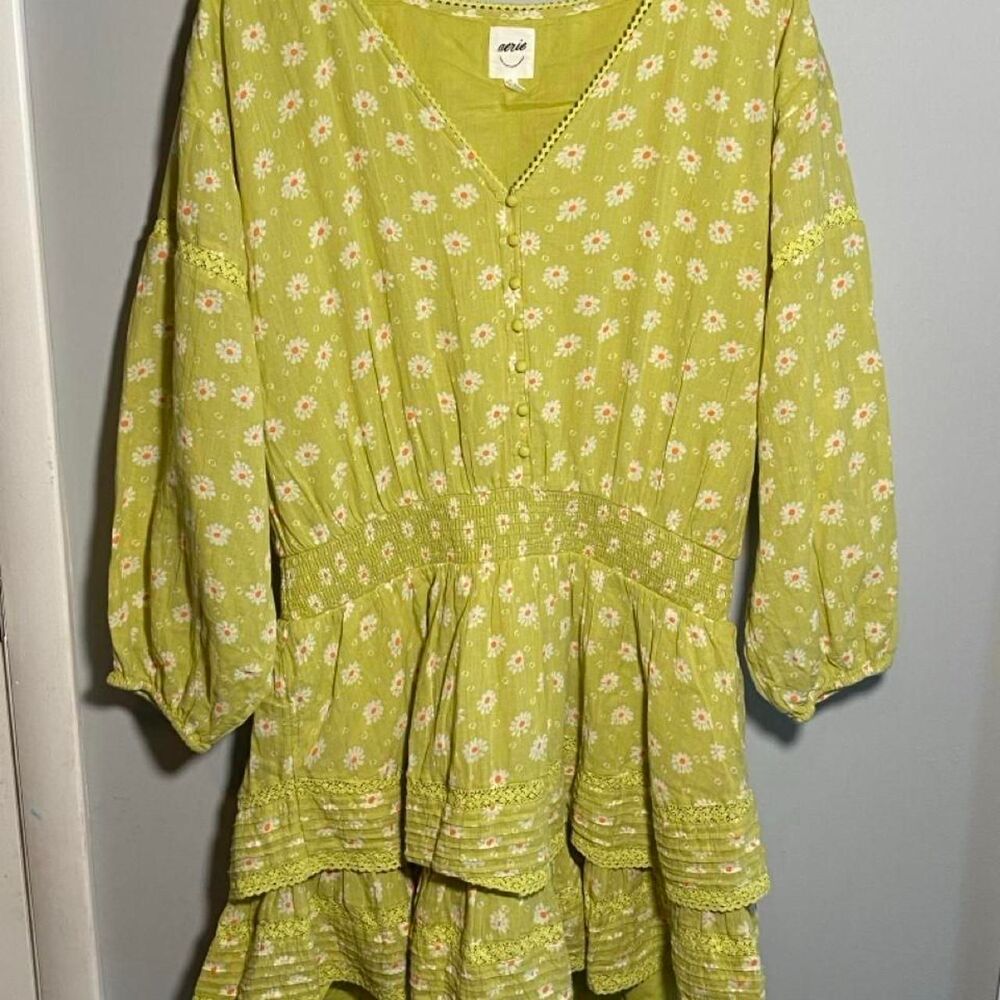 Aerie Women's Green and Yellow Dress